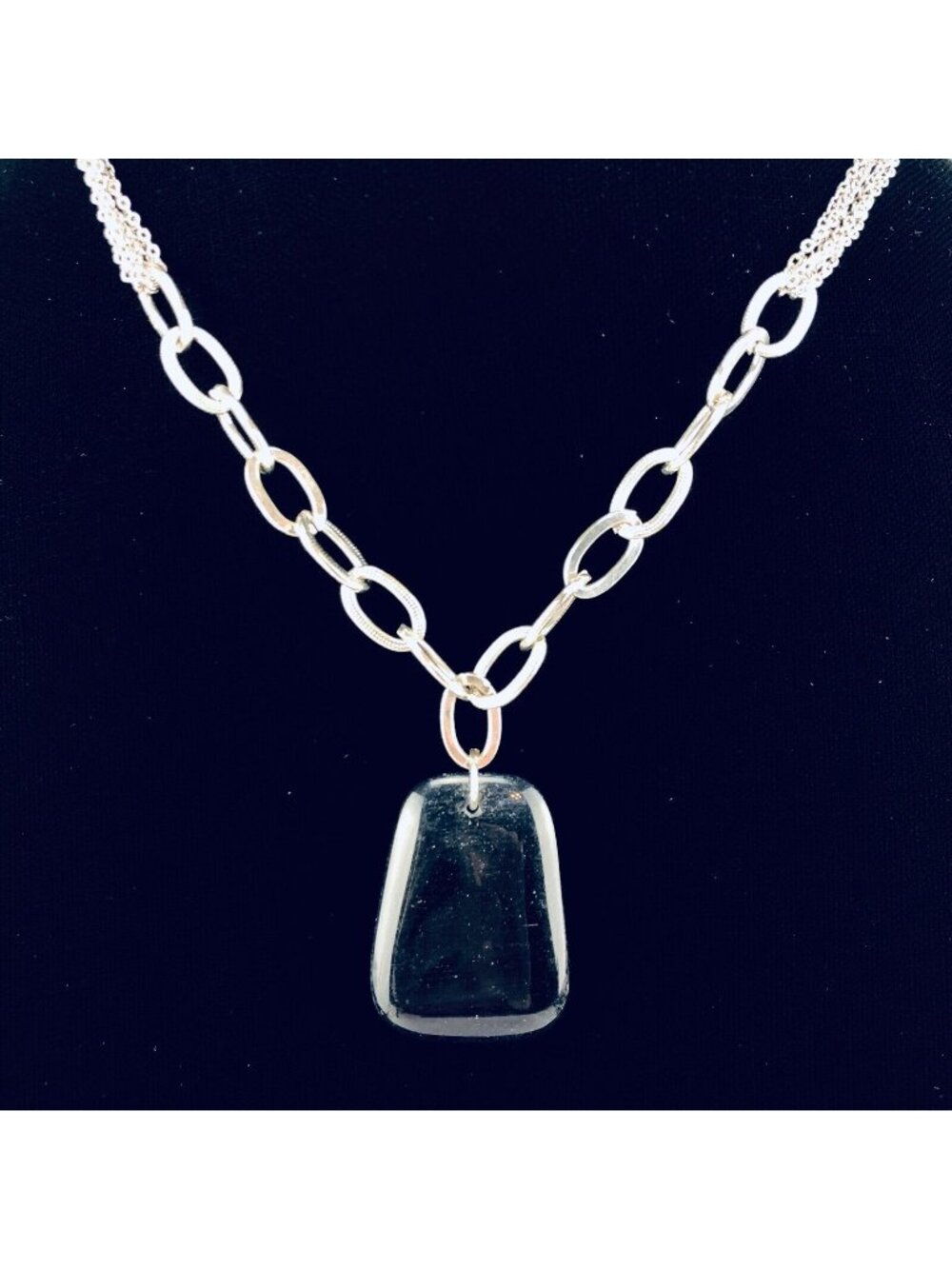 Lane Bryant Necklace 21" Silver Tone with Blue Pendant